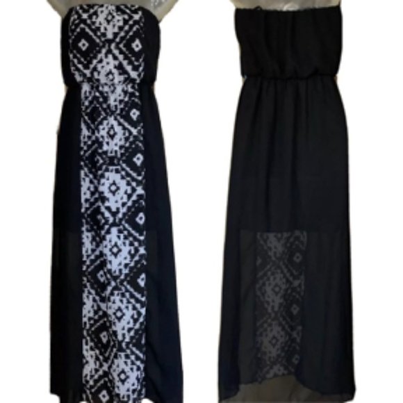 City Studio Dresses & Skirts - Black & White Tribal Strapless Chiffon Maxi Dress